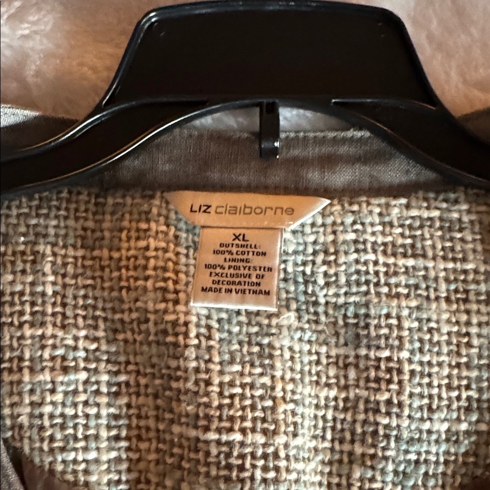 Liz Claiborne Tweed Jacket Vintage Blazer Neutral Open Front Textured Career - Picture 4 of 7